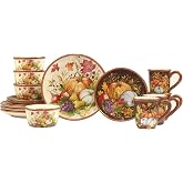 Harvest Blessings 16-Piece Ceramic Dinnerware Set, Service for 4 &ndash; Celebrate the season with charming autumn motifs, perfect for everyday dining, fall gatherings, and festive Thanksgiving tables