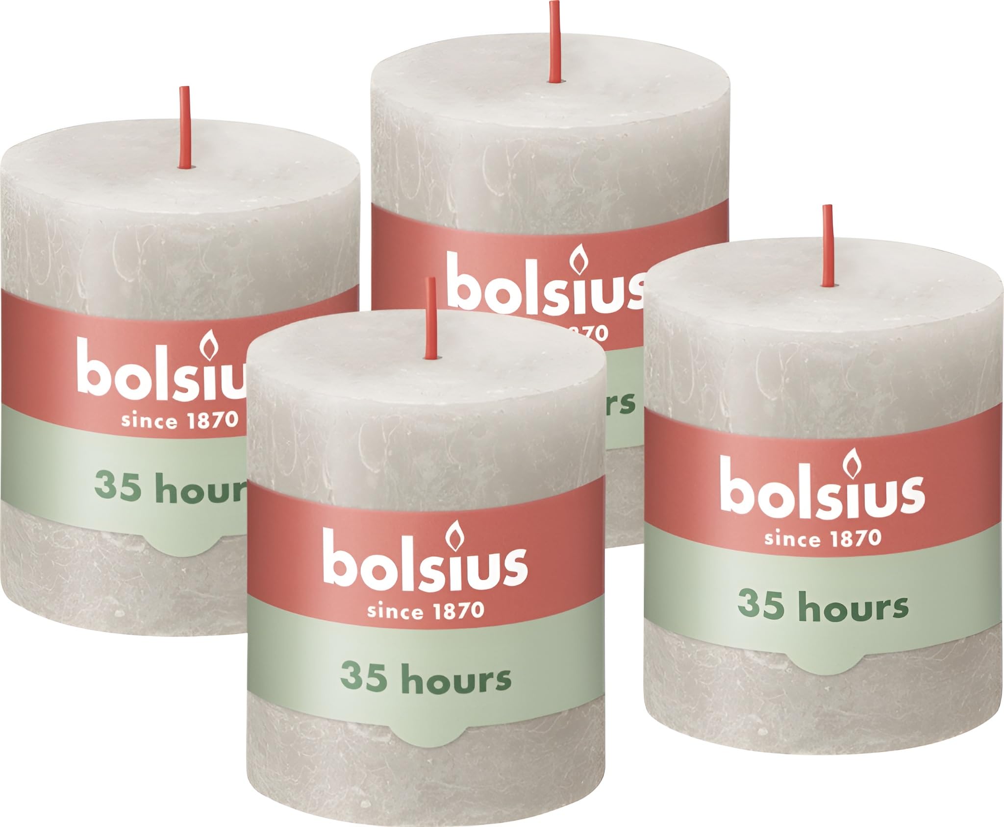 Bolsius Rustic Pillar Candle - Light Grey - Pack of 4 - Long Burning Time of 35 Hours - Household Candle - Interior Decoration - Unscented - Natural Vegan Wax - No Palm Oil - 8 x 7 cm — image 1