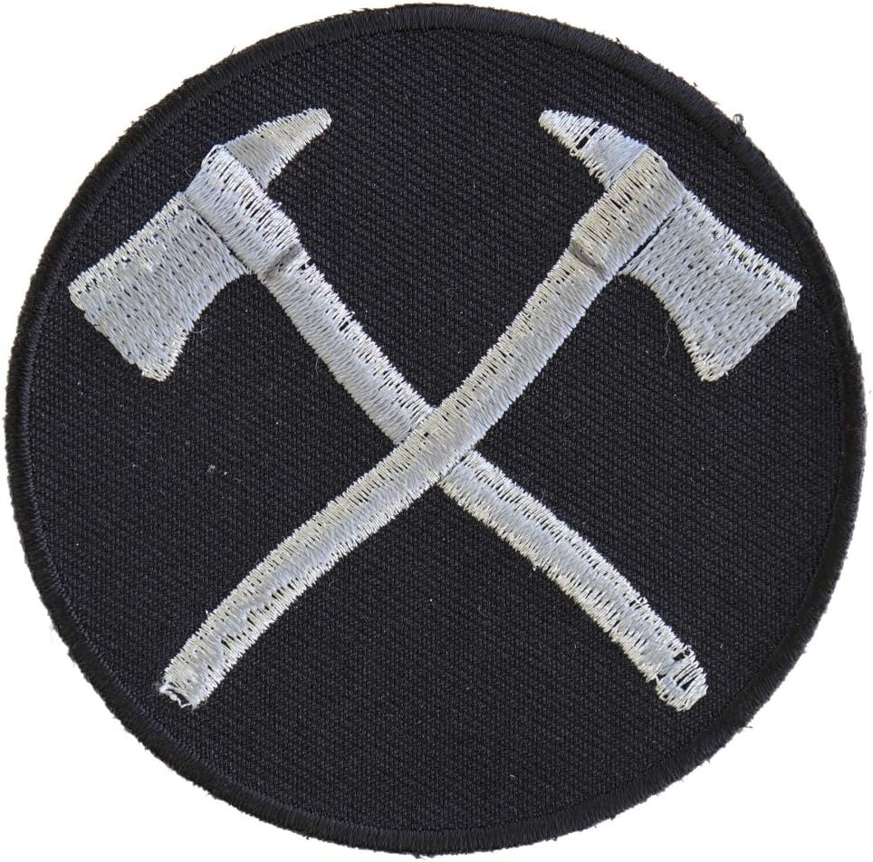 Crossed Axes in Silver Patch 3x3 inch. Embroidered Iron