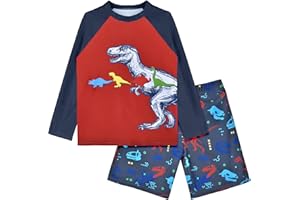 PASHOP Boys Swimsuit Boys Rash Guard Swim Set with Swim Trunks Long Sleeve Quick Dry Toddler Boy Bathing Suit