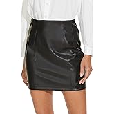 Fahsyee Women's Faux Leather Skirt, Hip High Waisted Stretchy Zipper Mini A-Line Pencil Short Plus Size S-XXL