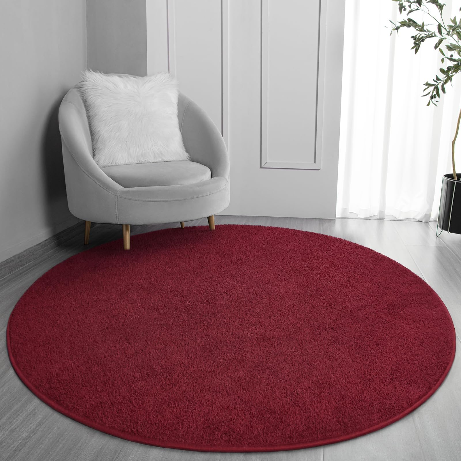 Photo 1 of FlyDOIT Round Area Rugs for Bedroom Living Room, 6x6 Rose Red Super Soft Comfy Thickened Memory-Foam Indoor Circle Carpets, Modern Aesthetic Minimalist Carpet for Boys Girls Adults Nursery Home Décor