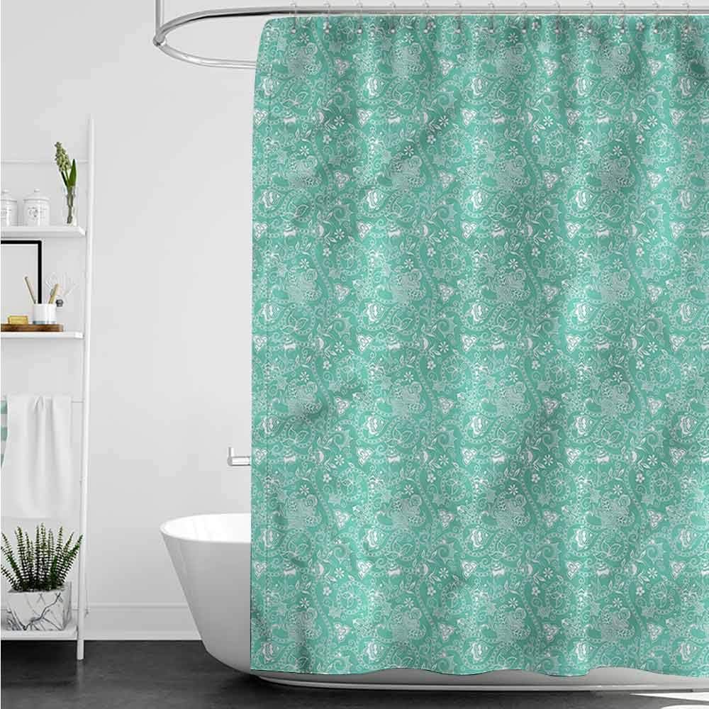 homecoco Shower Curtains Fabric Pastel Colors Turquoise,Stripes and