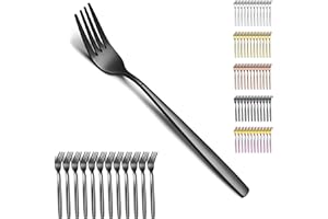 Berglander Black Dinner Forks of 12, Stainless Steel Titanium Shiny Black Plating Fork Set, Forks and Spoons Silverware, Spoo