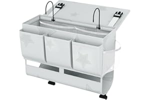 HOMYFORT Bedside Caddy Bedside Organizer, Bed Storage Caddy with 7 Pockets, College Dorm Rooms Bag for Bunk, Home, Dorm, Hospital, Crib Bed (Grey)