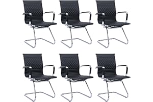 BESTANO Office Guest & Reception Chairs - Set of 6 Mid-Back Modern PU Leather Desk Chairs, Black