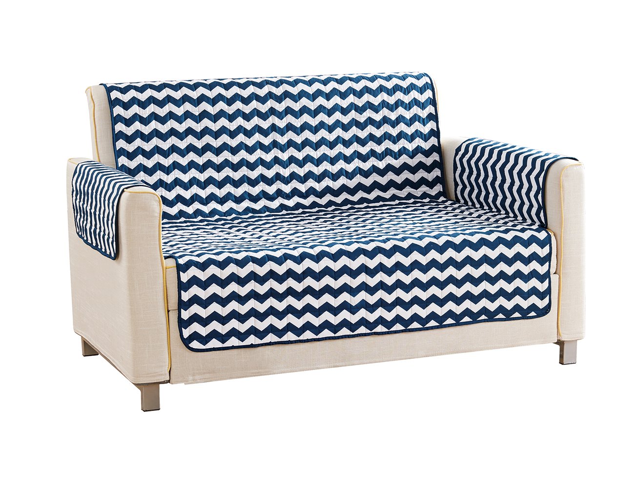 Quick Fit Fifi Home Reversible Waterproof Microfiber Loveseat Cover in Navy