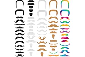 MOWPOG 70 PCS Self Adhesive Fake Mustache Stickers, Halloween Novelty Beard Funny Facial Hair for All Ages, Party Supply Decoration