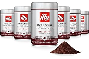 illy Ground Coffee Espresso - 100% Arabica Coffee Ground – Intenso Dark Roast – Warm Notes of Cocoa & Dried Fruit - Rich Aromatic Profile - Precise Roast - No Preservatives – 8.8 Ounce, 6 Pack