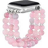 JR.DM Natural Stone Beaded-Bands Women Compatible with Apple Watch Series 11 10 9 8 7 6 5 4 SE 3 2 1 Fashion Stretch Handmade Bracelet Fancy Boho Elastic Strap for iWatch 38/40/41/42mm(S10/11) Gift