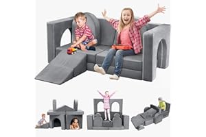 Aukdin 14PCS Modular Play Couch for Toddler Kids Playroom Bedroom, 500+ DIY Kids Couch Boost Creativing Playing Sleeping Reading for Boys Girls Teens (Grey)