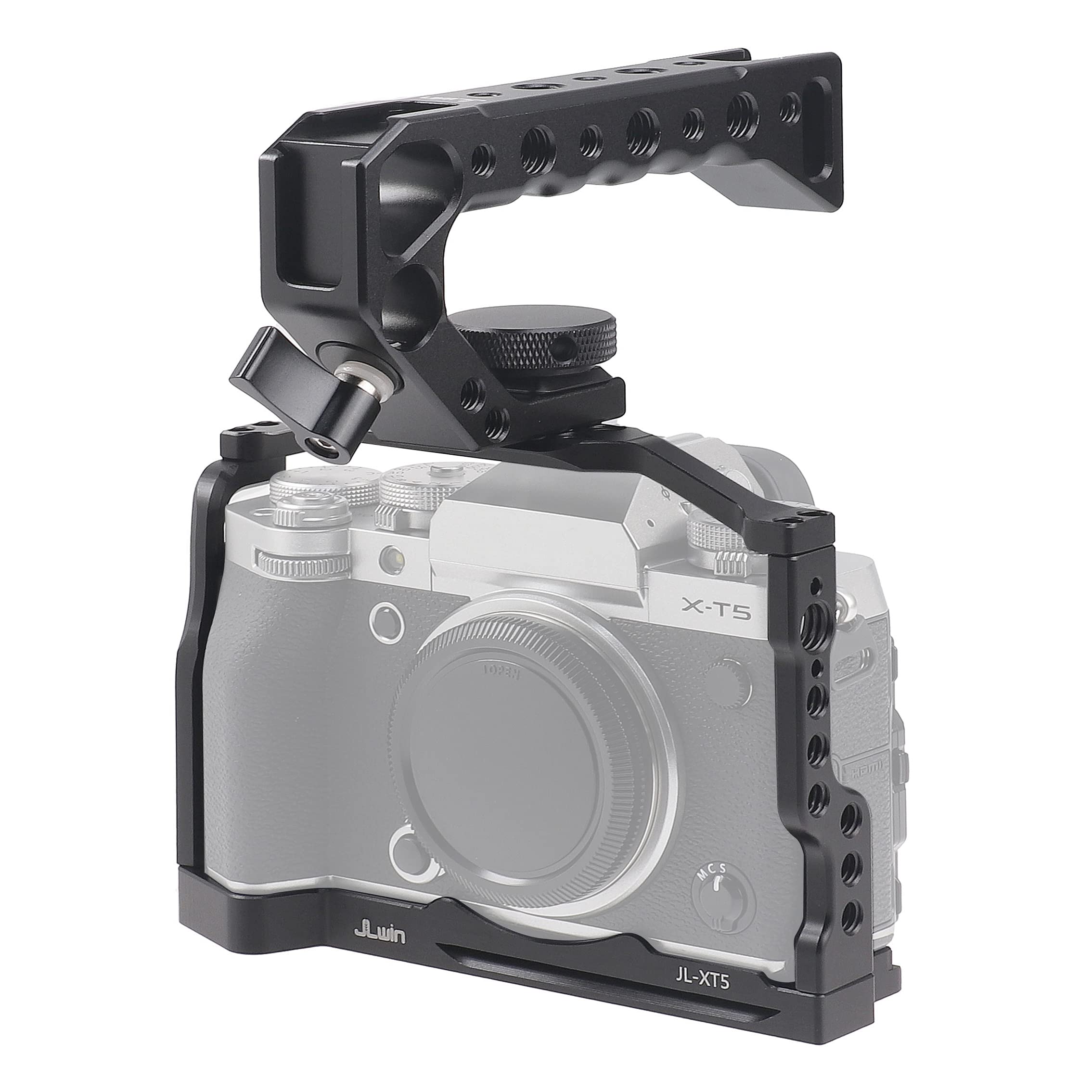 X-T5 Cage with Top Handle, Hersmay Aluminium Camera Cage for Fujifilm X-T5 Camera, Vlogging Video Shooting Filmmaking Rig Stabiliser with 1/4 Inch and 3/8 Inch Mounting Points