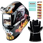 TRQWH Welding Helmet Auto Darkening Welding Hood 1/1/1/2 Top Optical Clarity Wide Shade 9-13 Welder Helmet with Light True Color Welding Mask with Welding Gloves (KTS-JD10)