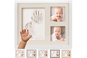Bubzi Co Baby Hand & Footprint Kit, Clay Handprint Keepsake Frame, Newborn Nursery Picture Frames, Hand Print Mold Kit, Personalized New Mom Gifts for Baby Shower & Registry (Fresh White)