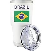 Palm City Products 30 oz Brazil Flag Tumbler White – Stainless Steel Travel Tumbler – Spill-Proof Lid, Hot & Cold Beverage Thermos – Brazilian-Themed Souvenir or Gift for Travel Enthusiasts