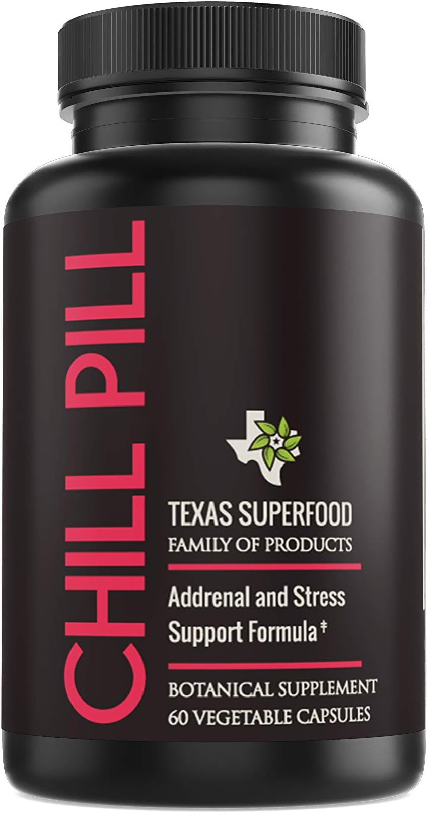 Texas SuperFood - Chill Pill, Adrenal & Stress Support Formula, Botanical Superfood Supplements, Increase Energy and Vitality, Gluten Free, Diary Free, Soy Free, 60 Vegetable Capsules