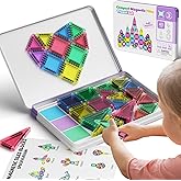 Mini Magnetic Tiles Building Blocks 40PCS - Montessori Educational Magnet Travel Construction Set with Iron Storage Box, Airplane Activities Toys, Toddler Birthday Gift for Boys & Girls Ages 3-8