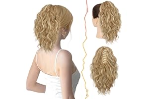 BARSDAR Short Blonde Ponytail Extension - 12 Inch Claw Clip Ponytail Hair Extensions for Women - Short Wavy Multi Layered Syn