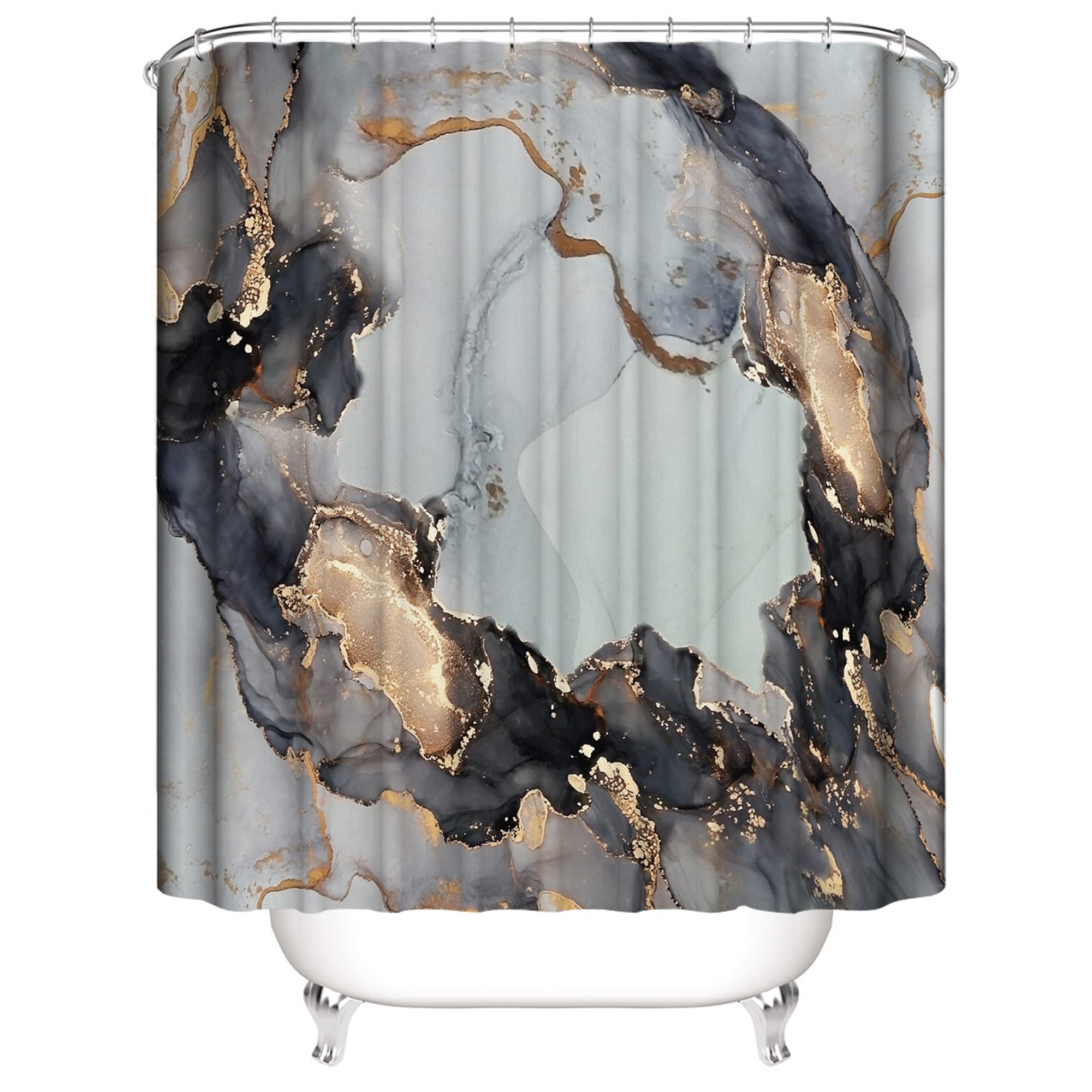 HORIWE Shower Curtain Waterproof Mould Mildew Resistant Washable Bathroom Curtain Decor with Marble Pattern Shower Curtains with 12 Hooks