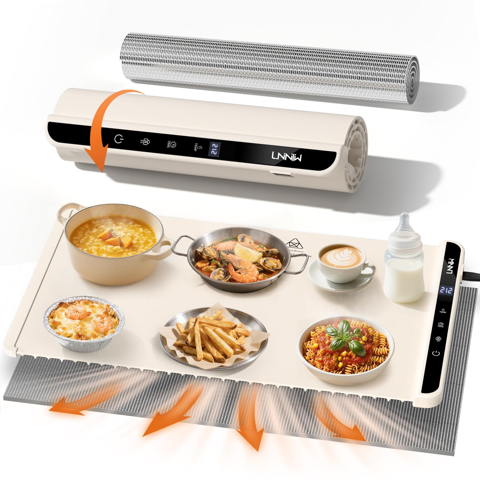 food warming mat with heat-resistant pad, 26x15 inch, 6 temperature & 6 timer settings, child lock safety,food warmer chafing dishes for buffet,gatherings,parties,everyday use
