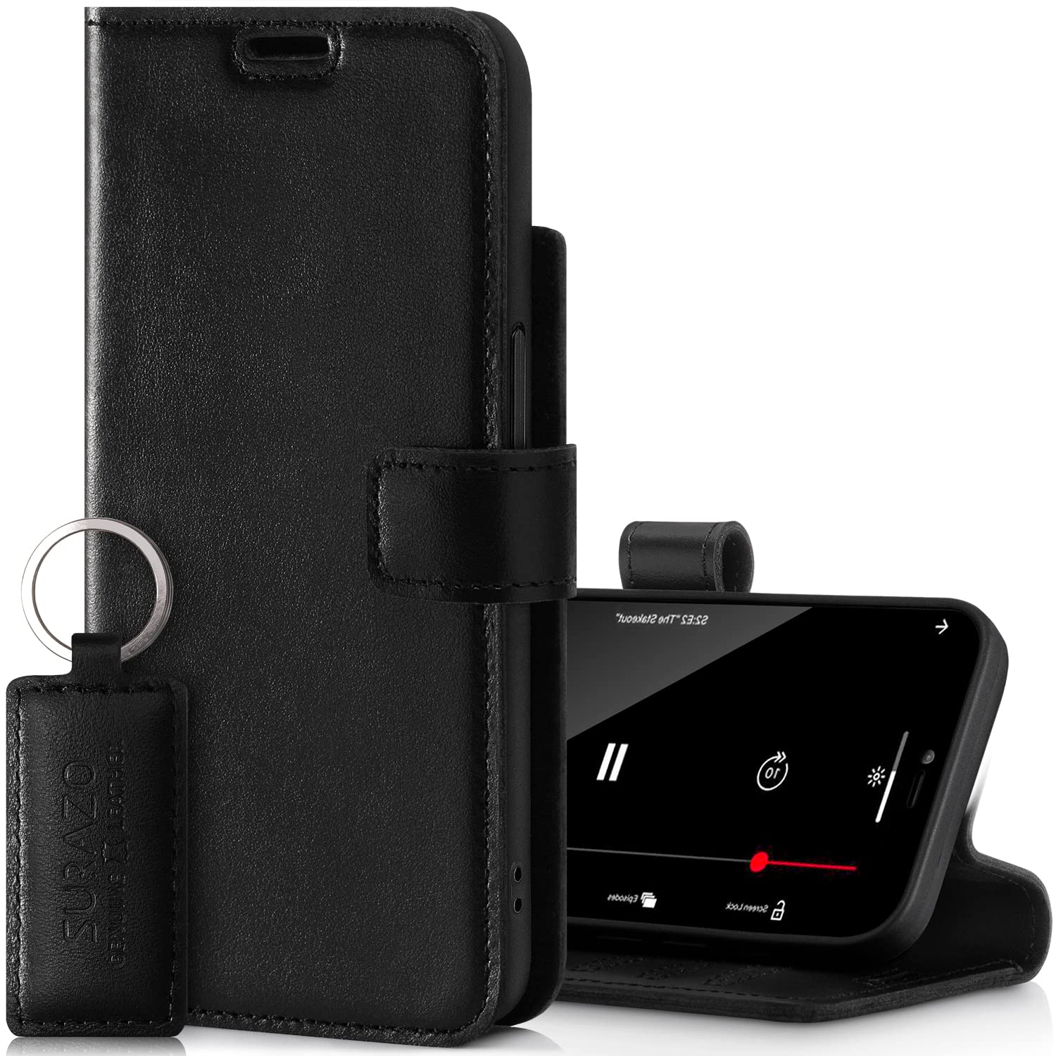 Surazo Leather Wallet Mobile Phone Case Compatible with Apple iPhone 14 Plus - Flip & Fold Smartphone Case with Stand RFID Blocker Magnet Closure, 3 Slots for Bank Cards - Handcrafted European Leather