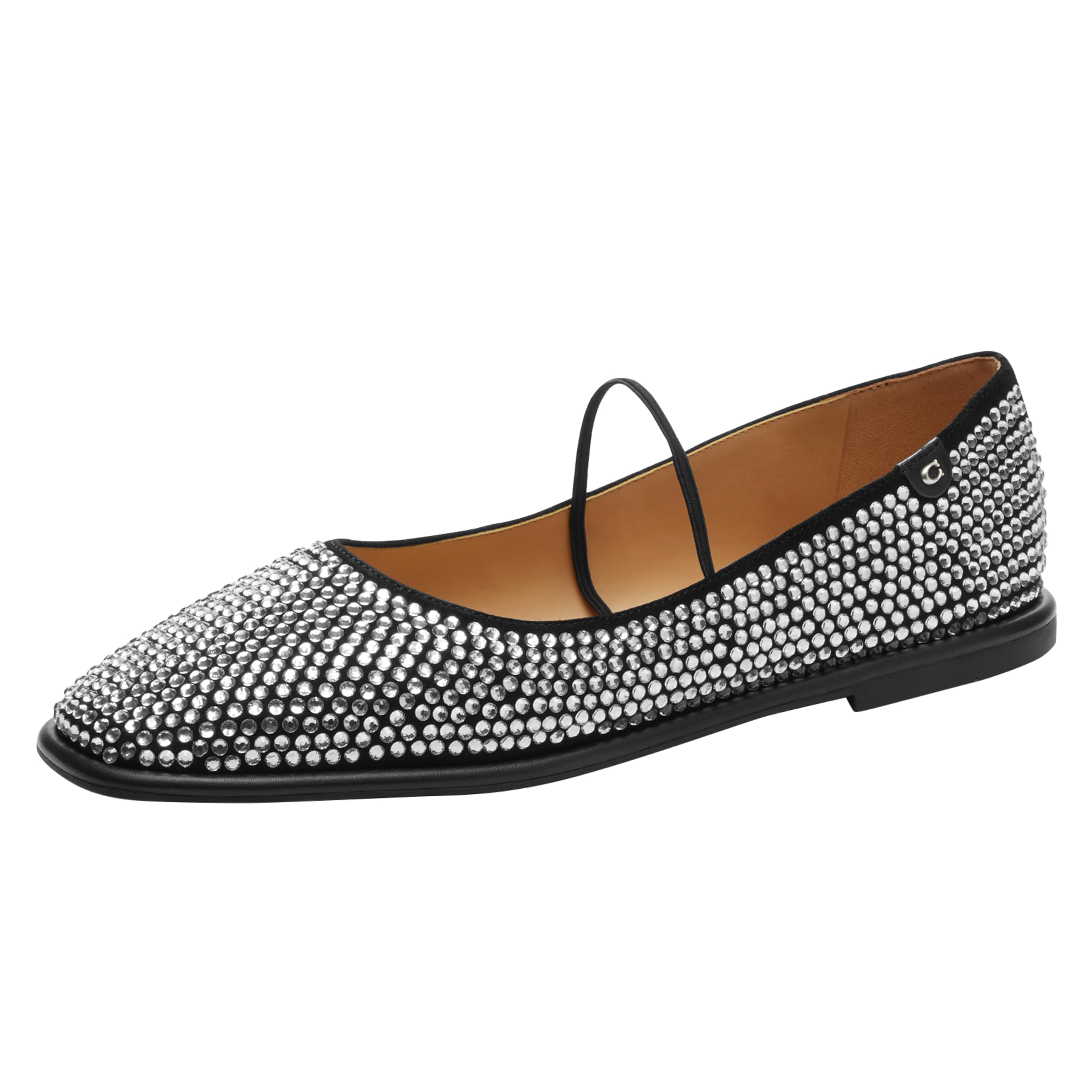COACH Women’s Emilia Mary Jane Flat, Black Crystal, 9.5