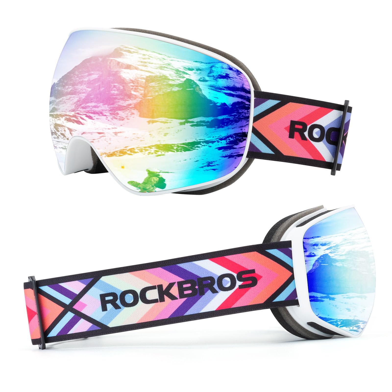 ROCKBROS Ski Goggles, Snowboard Goggles for Men, Women, Kids, Youth, UV Protection Anti-Fog Skiing Glasses, Compatible Helmet Myopic Glasses, Wind Protection