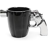 Revolver Mug Cup, Taza En Forma De Pistola, Pistol Gun Weapon Handle Grip Shape, Ceramic Novelty Cool Coffee Tea Cup, Attractive Special 3D Fashion Gifts for Men Women Boss Lover, 12Oz (Black-Silver)