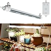 SANSI T8 Grow Lights for Indoor Plants, 2FT 4000K Full Spectrum, 25W (195W Equivalent) LED Grow Light Strips with 4-Level Dimmable, Auto On Off 4 8 12 Hrs Timer, IP54 Waterproof for Seed Starting