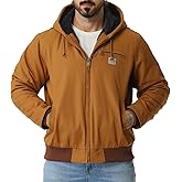 TUAOVA Men's Work Coat Washed Duck Fleece Lined Waterproof Workwear Fit Relaxed Winter Hooded Active Jacket