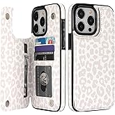 HAOPINSH for iPhone 15 Pro Max Case Wallet with Card Holder, White Leopard Cheetah Pattern Back Flip Folio PU Leather Kickstand Card Slots Case for Women Girls, Double Magnetic Clasp Cover 6.7"
