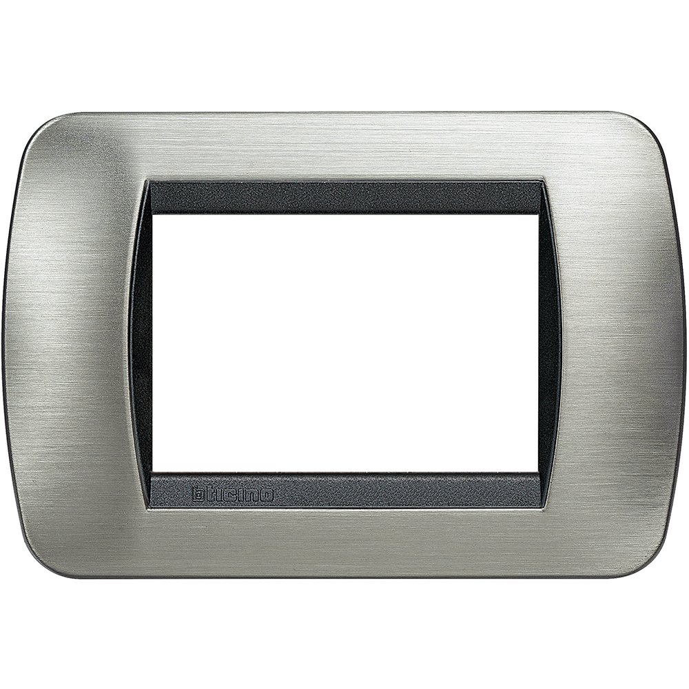 BTicino L4803Acs Living Brushed Steel 3-Module Plate with Inner Frame, Anthracite, L4803ACS