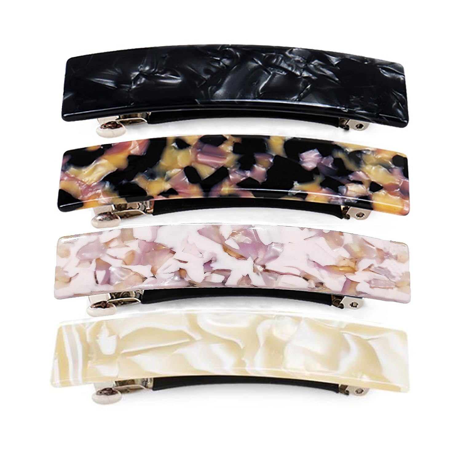 Sevendoo French Hair Barrettes Romantic Retro Marbling Hair Clip Medium Rectangular Automatic Hair Pins for Women Girl Lady 4 Pack : Beauty