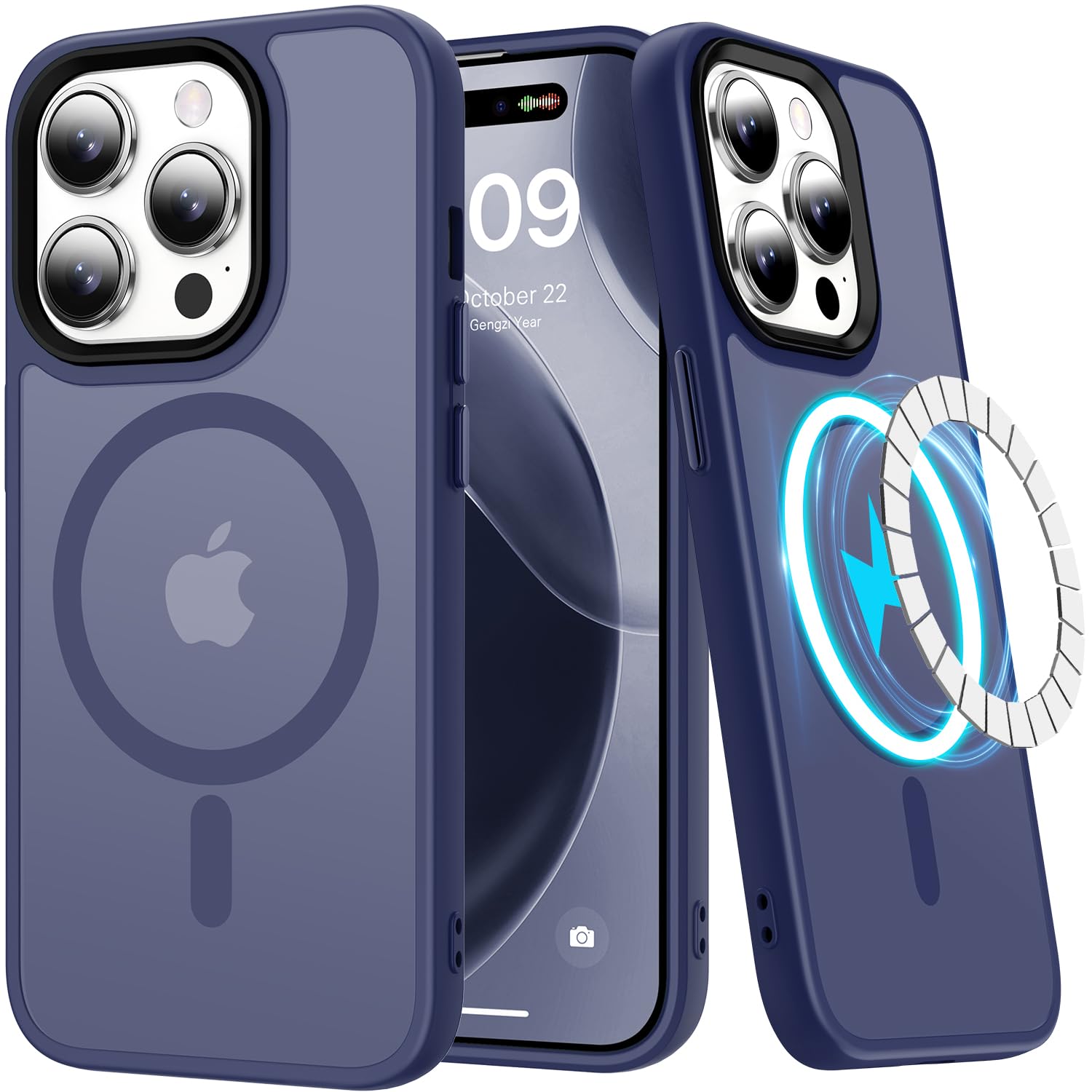 Photo 1 of *2 Pack* LUMARKE Strong Magnetic for iPhone 15 Pro Case Translucent Matte - Military-Grade Drop Tested - Slim Fit Shockproof Protective Phone Cover 6.1” for Women Girls - Blue