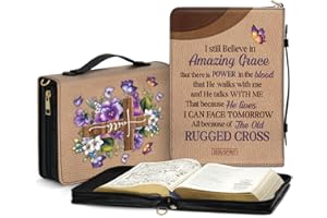 JESUSPIRIT Jeuspirit Bible Covers - Leather Bible Organizer Case - Bible Book Carrier Bag With Zipper - Christian Gifts For Women - Bible Holder Bag, Bible Carrying Case Large Size (Amazing Grace)