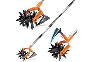 GINMIC Hand Tiller Garden Cultivator, Garden Tiller with Upgrated Triangle Hoe and Adjustable Long Handle, 2-in-1 Weeder & So