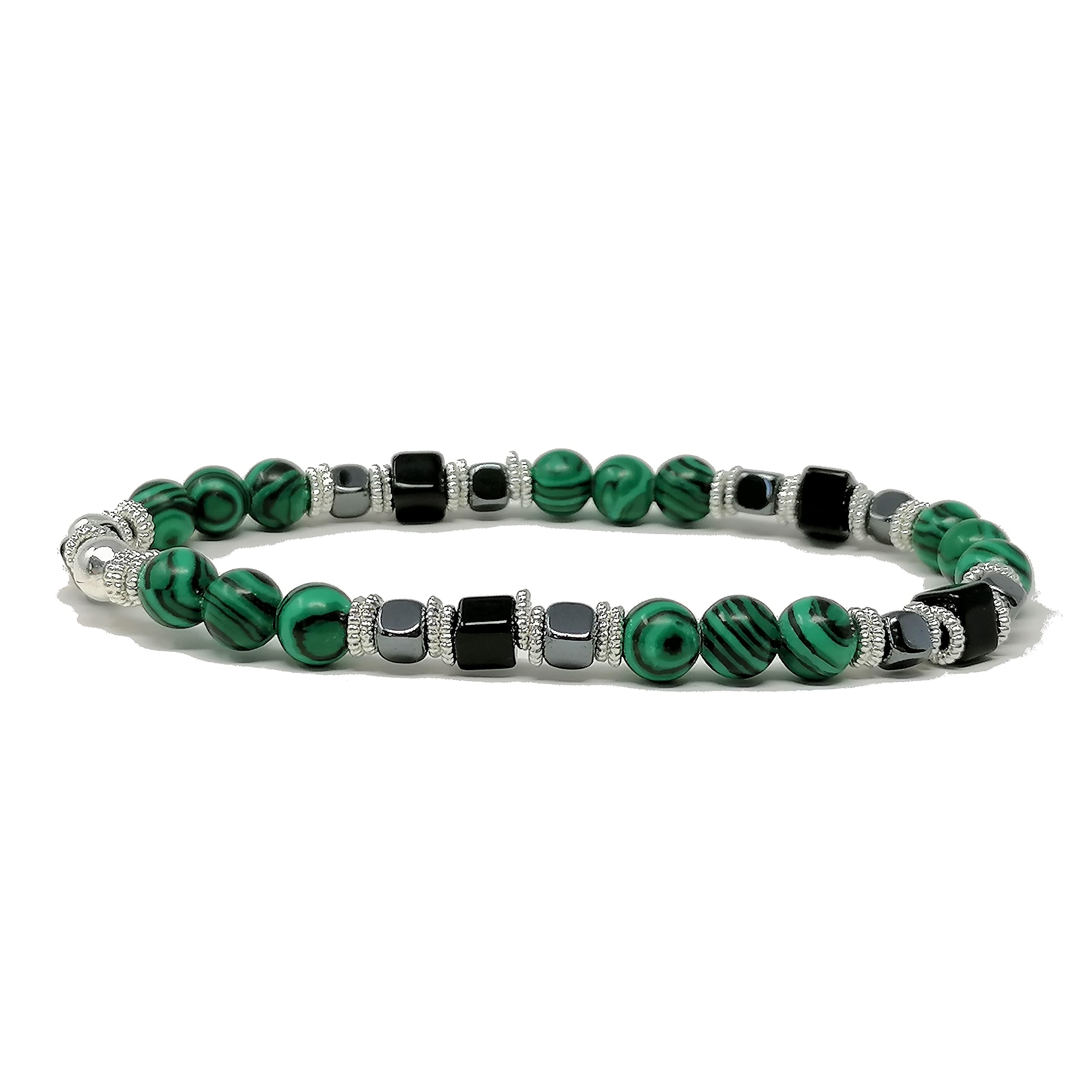 Sospiri Venezia Bracelet Woman 16 Natural Stone Beads Diameter 8 mm Original Jewelry Gift Idea Made In Italy Certified (Malichite Dark)