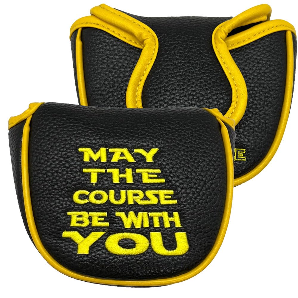 Giggle Golf Mallet Putter Cover, PU Leather with Colorful Embroidered Designs and Magnetic Closure, for Men & Women (May The Course Be with You)