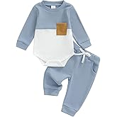 allshope Newborn Baby Boy Fall Outfit Romper Long Sleeve Solid Jumpsuit Bodysuit Elastic Waist Pants Infant Waffle Clothes