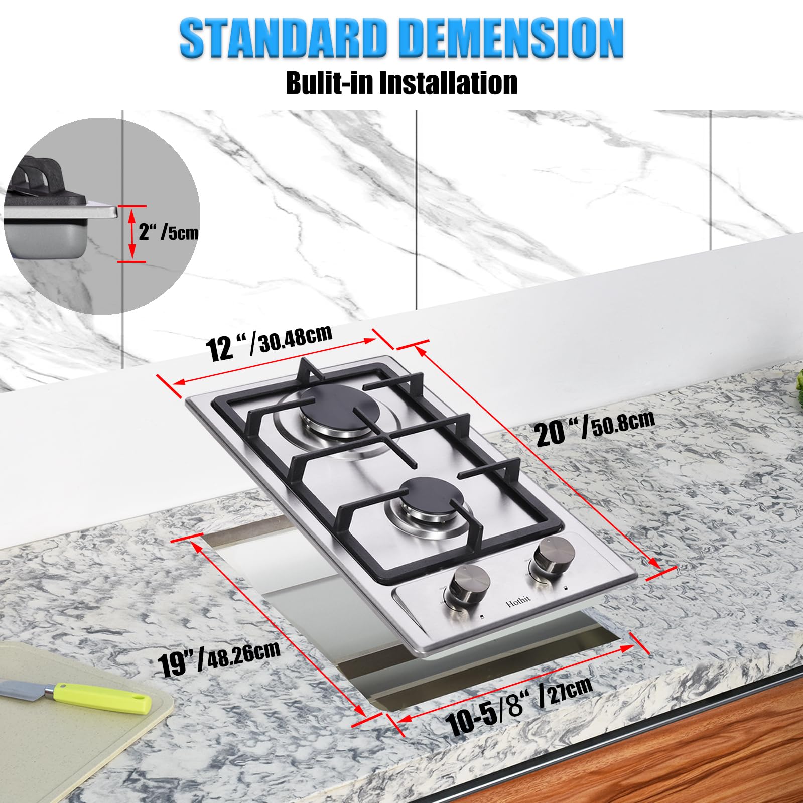 2 Burner Propane Gas Cooktop, 12