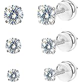 VOJO 3-Pairs G23 Titanium Moissanite Stud Earrings, Hypoallergenic Earrings for Women & Men