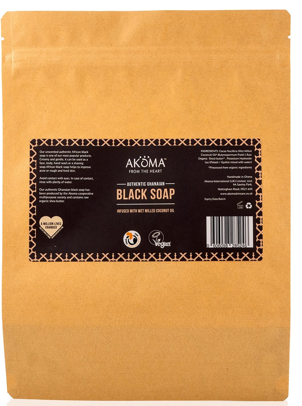AKOMA Black Soap (Bulk) 450g with 57% Organic Shea Butter
