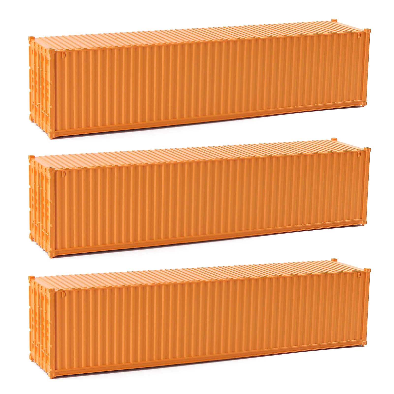 Evemodel 3pcs HO Scale 40ft 1:87 Orange Shipping Container Undecorated Cargo Box Ribbed Side