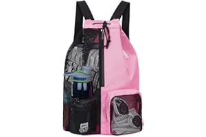 WANDF Swim Bag Mesh Drawstring Backpack with Wet Pocket for Swimming, Gym, and Workout Gear