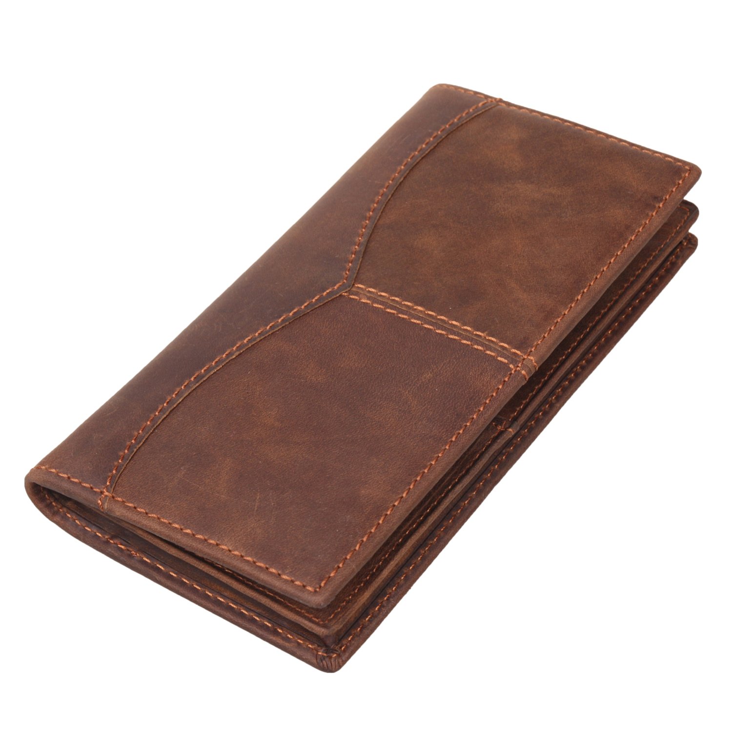 Texbo Men's Genuine Cow Leather Bifold Long Wallet Brown 701599972791
