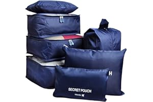 VAYEEBO 7Pcs Travel Bags Clothes Packing Cube Luggage Organizer with Shoes Bag (Navy)