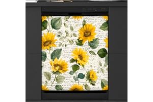 Sunflower Floral Retro Dishwasher Magnet Cover, Magnetic Dishwasher Decorate Covers,Magnetic Fridge Door Cover,Refrigerator D