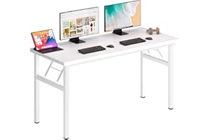 DlandHome 62 Inches Large Home Office Computer Desk, No Install Needed, Composite Wood Board, Folding Dining Table/Workstation, 62 Inches White and White Legs, 1 Pack