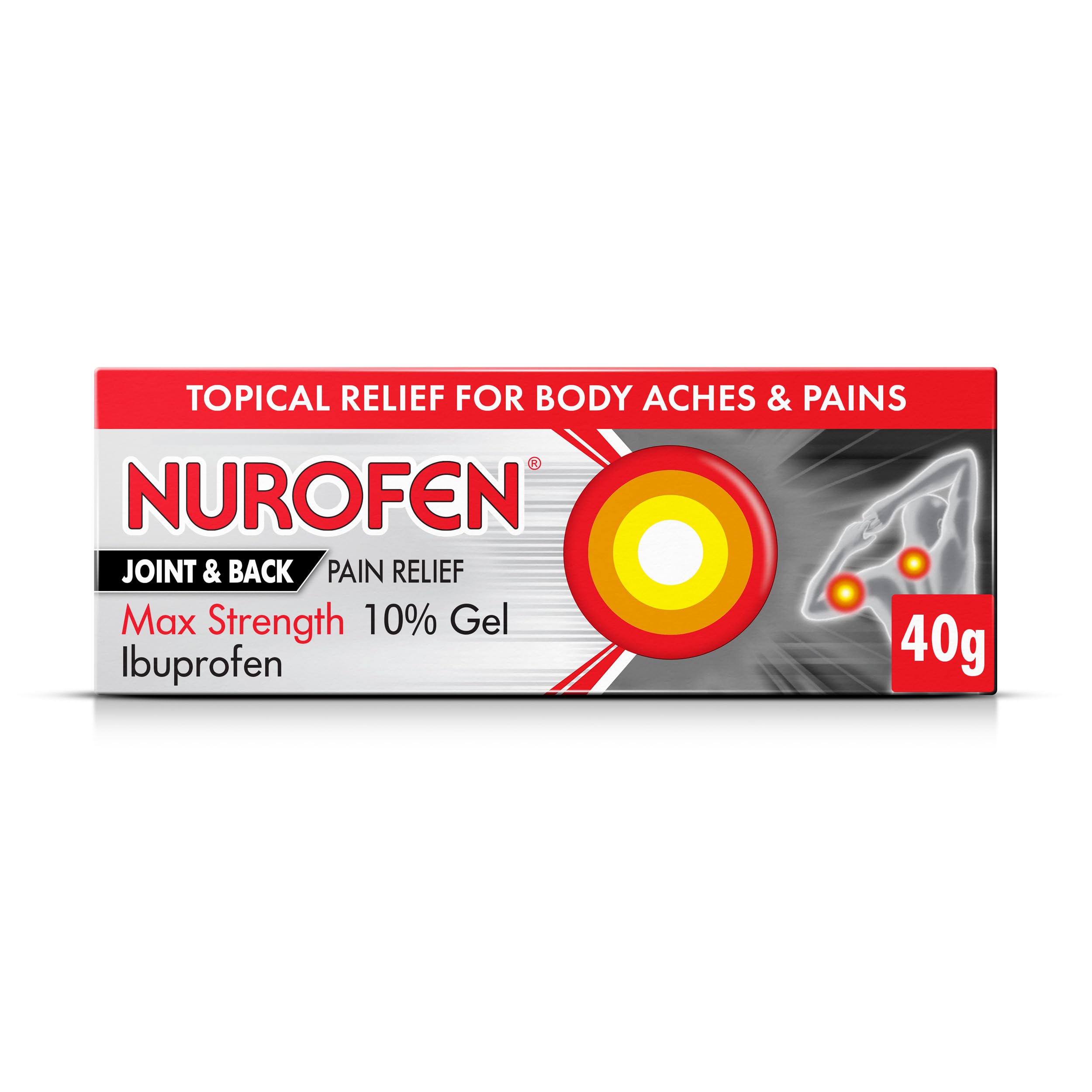 Nurofen Ibuprofen 10% Gel 40g - Maximum Strength Pain Relief For Achilles Tendonitis, Muscles, Back - Anti-Inflammatory Treatment For Bones And Joint Discomfort