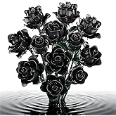 Black Rose Bouquet Building Set, Compatible with Lego Flowers for Adults - Botanical Collection Gift for Valentines - Artificial Home Retro Decor
